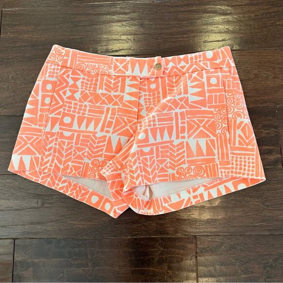 J Crew Stretch Chino Shorts Orange White Print City Fit 37569 Preppy Size 4 - Picture 3 of 12